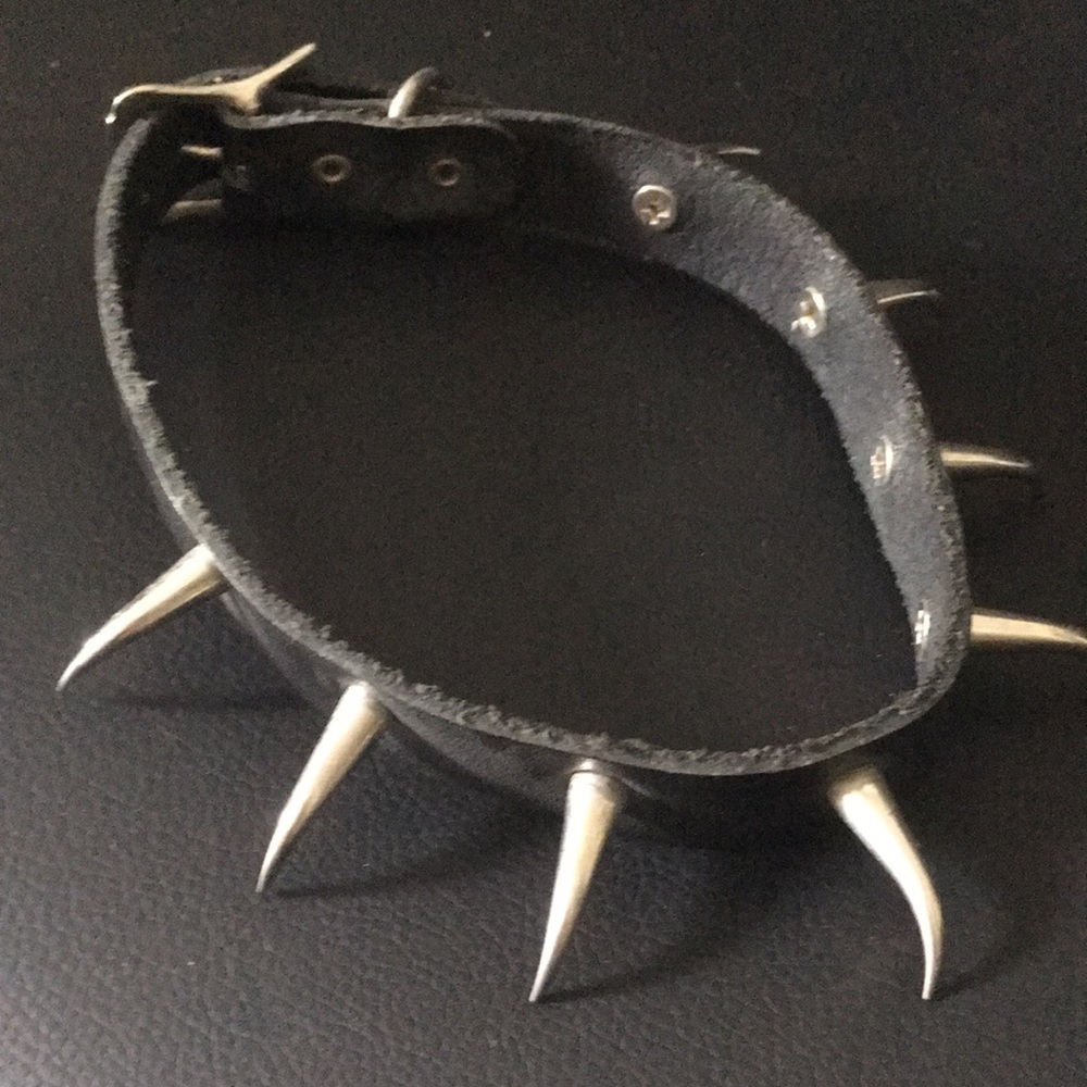 Black leather spiked collar fetish Halloween costume choker